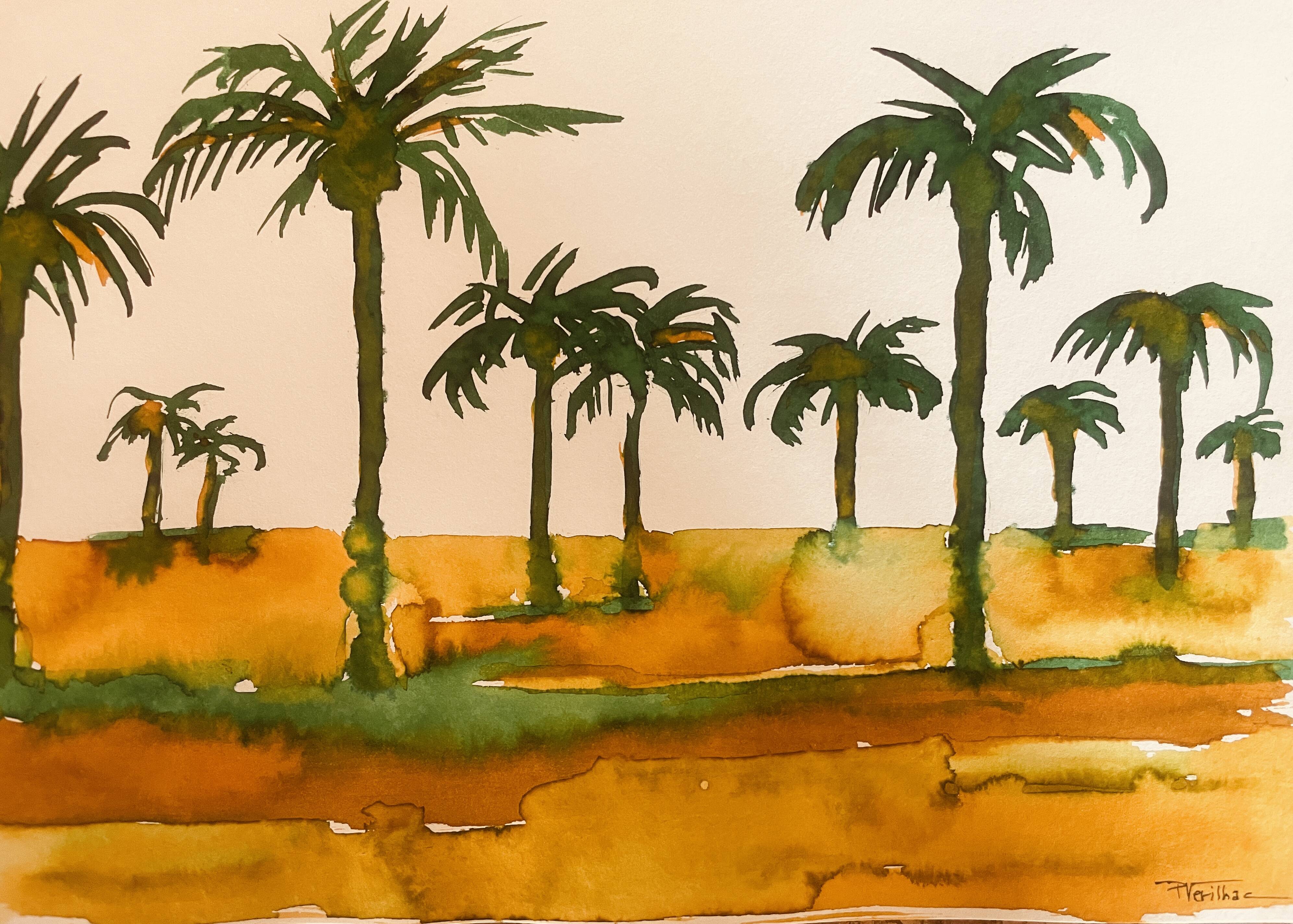 Tableau signé paysage Egypte « Lever de soleil sur le Nil »