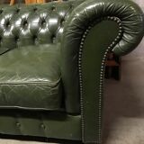 Chesterfield green leather sofa