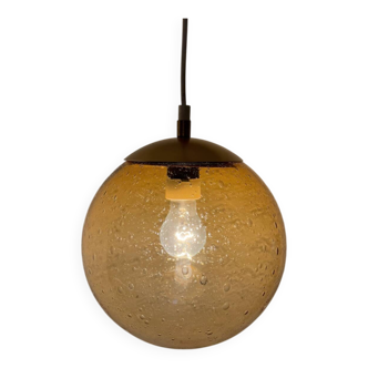 Lustre verre ambré bullé années 70