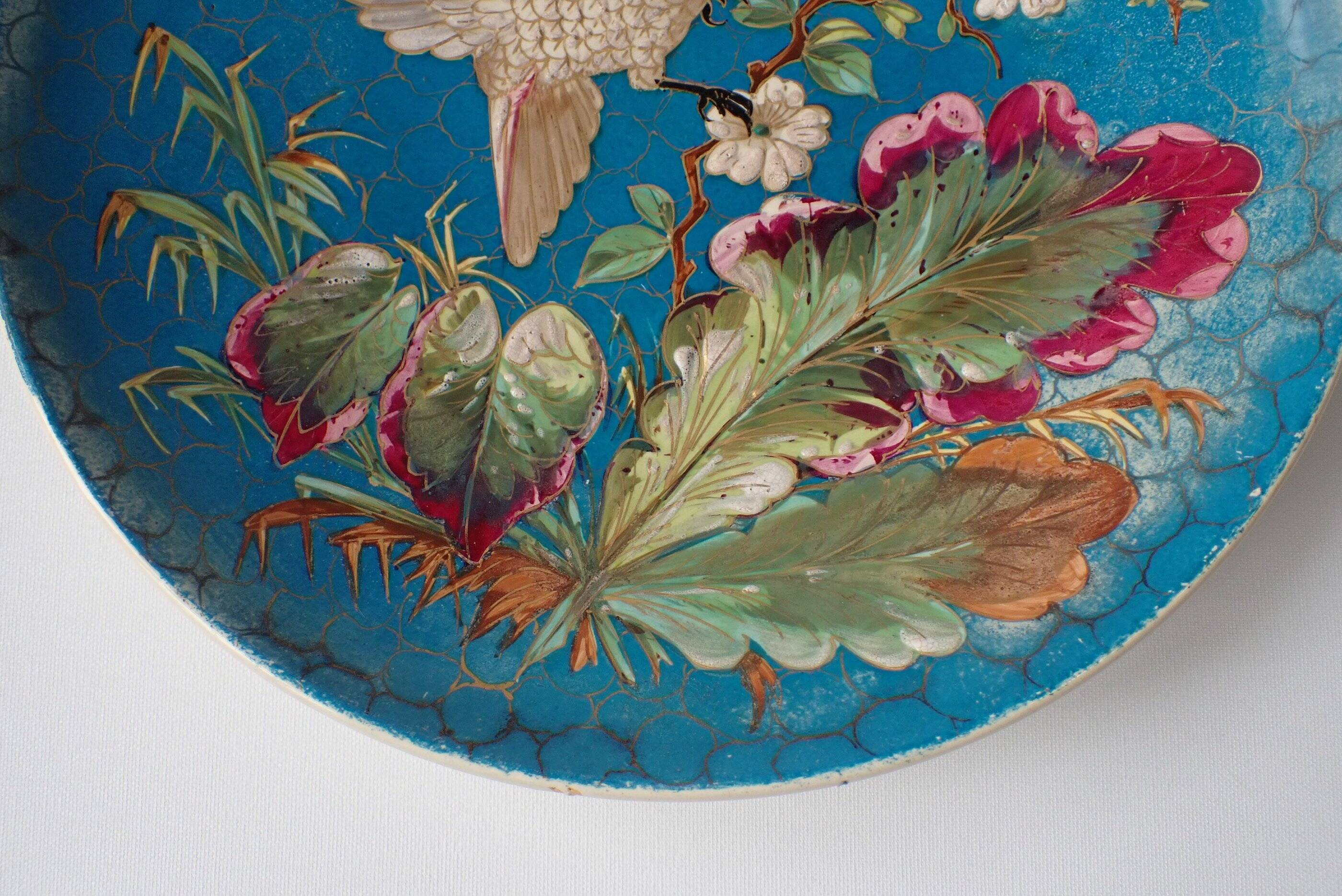 Exotic bird plate late 19th century - B & Cie Creil & Montereau