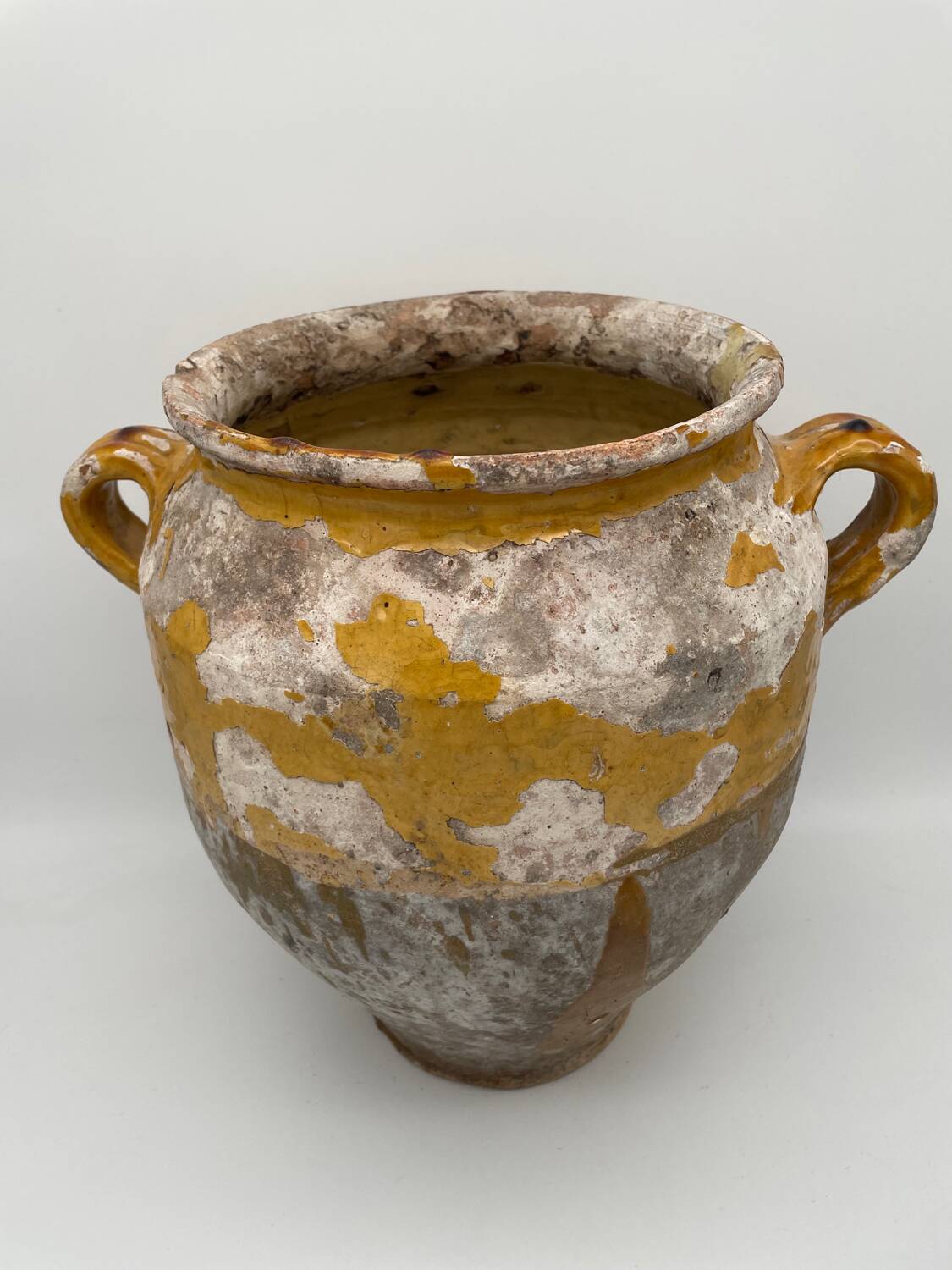 Old yellow glazed terracotta confit pot 19th century France