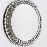 Backlit circular wall mirror Bakalowits Vienna with large crystals, Austria, 1950s