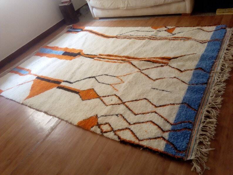 Handwoven Moroccan rug - Beni Ouarain style - orange pattern - wool - 280 x 190 cm