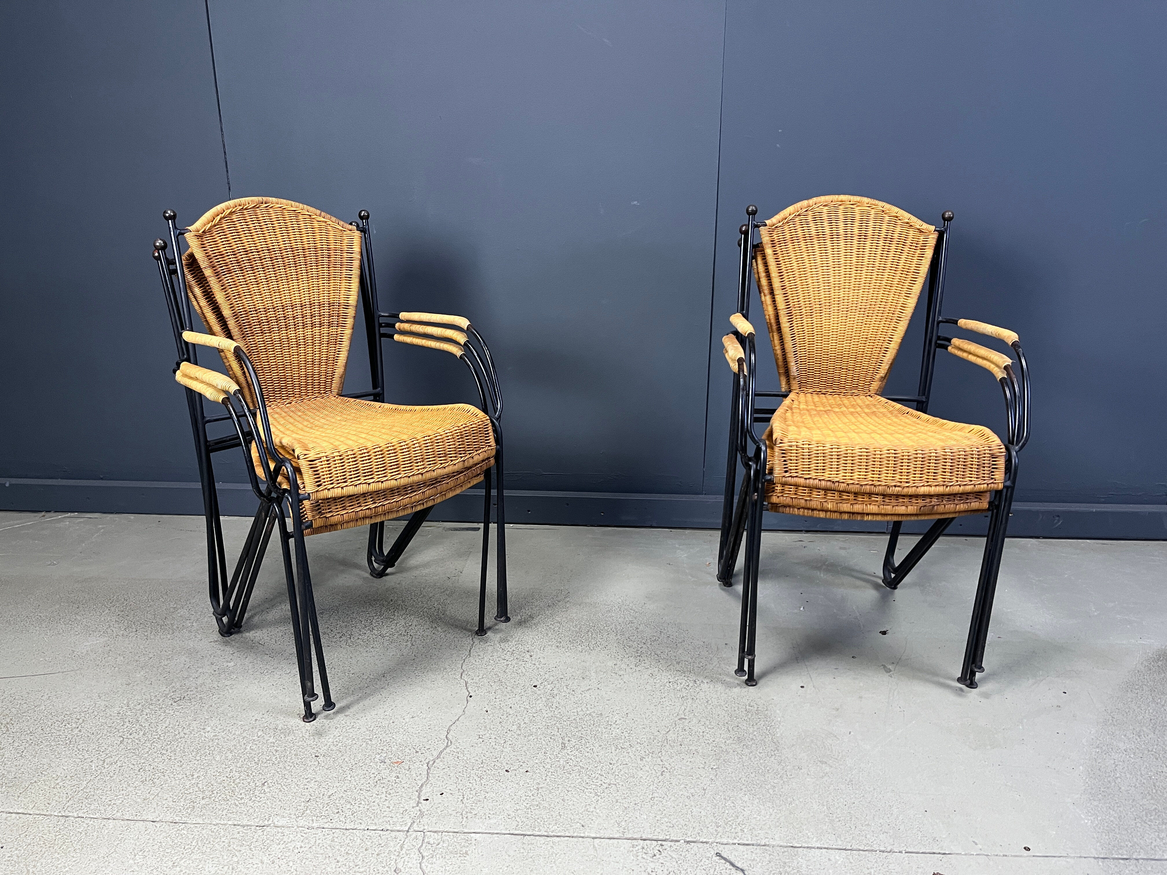 Wicker chairs by Frederick Weinberg, 1960s, set of 6