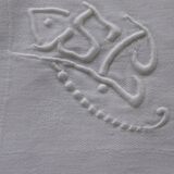 8 large napkins, white damasks, monogrammed, antique embroidery