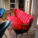 Scandinavian cocktail sofa red bi color, years 50 60 plush red black