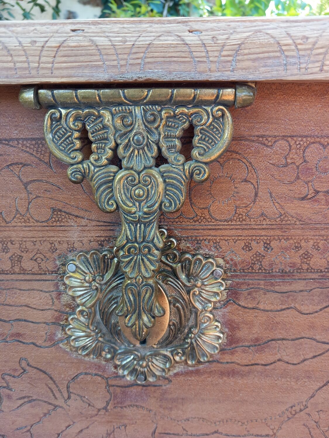 Antique carved wooden chest