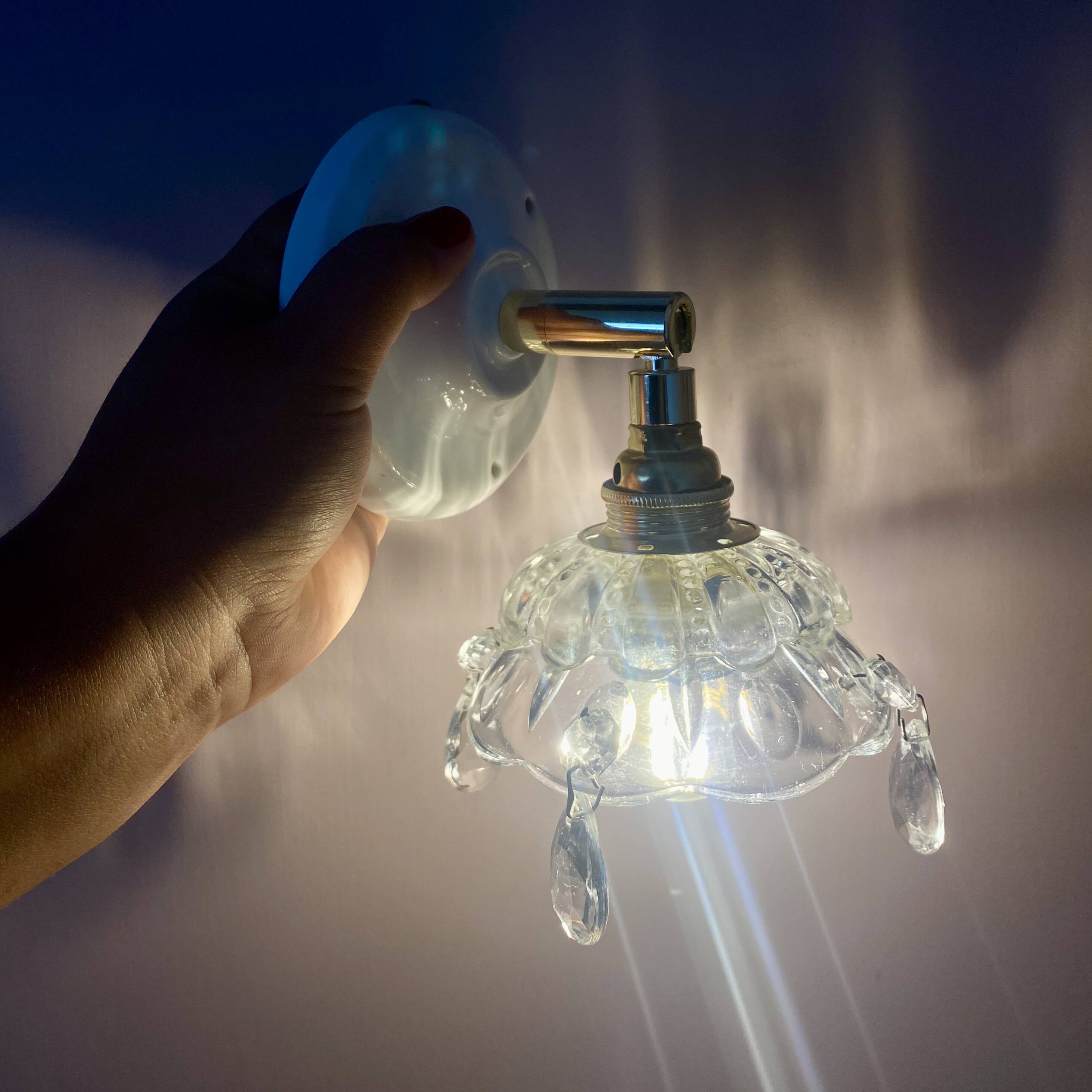 Vintage glass lampshade wall lamp with antique tassels