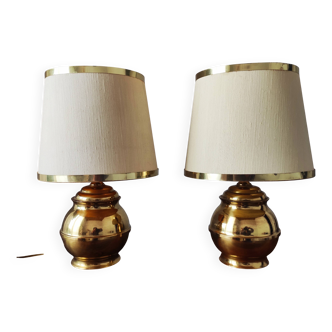 Pair of vintage 1970s Italian lamps in solid brass