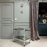 Vintage 70s serving cart in chromed metal and smoked glass