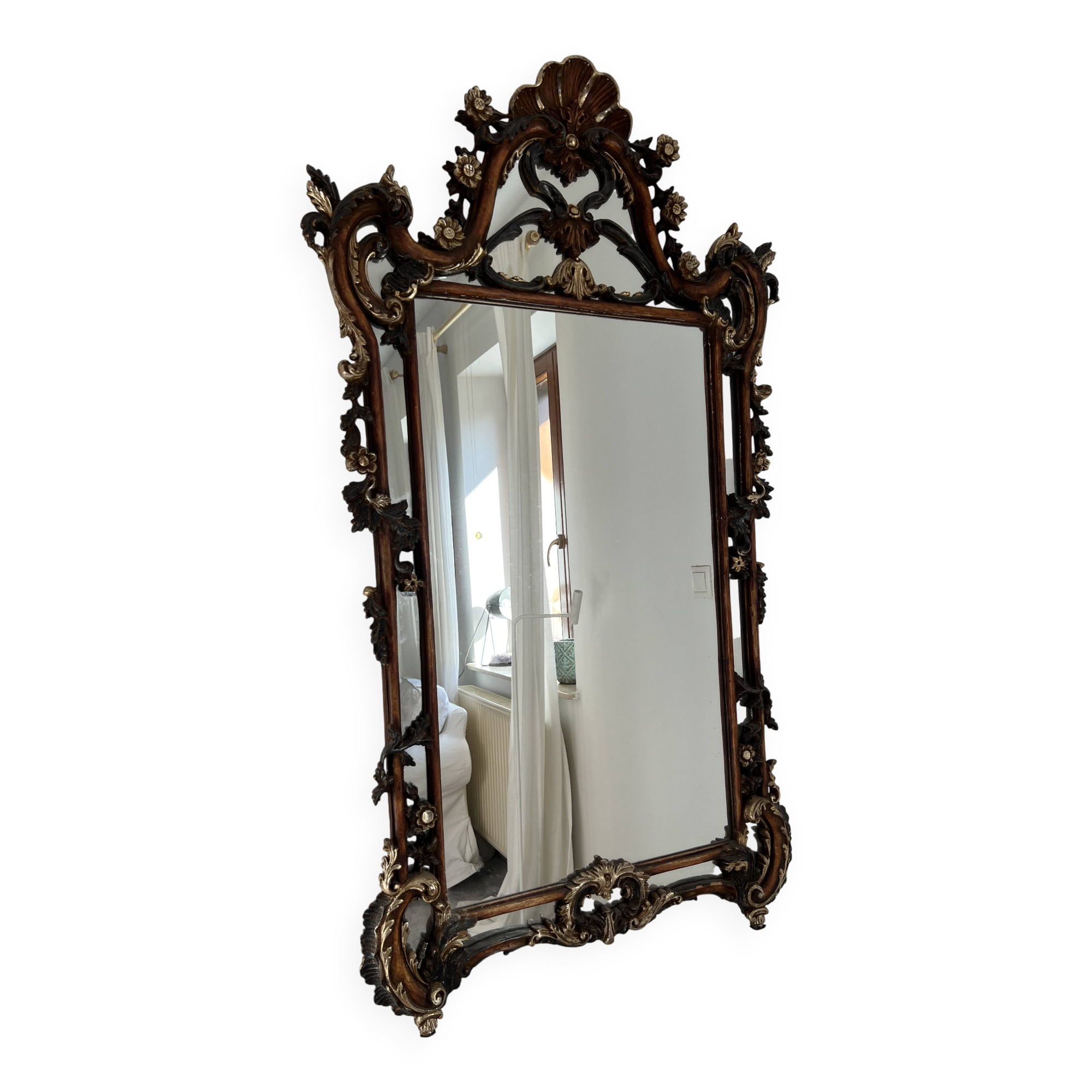 Mirror with Colourful Carved Floral Decor , Italy, 20th Century