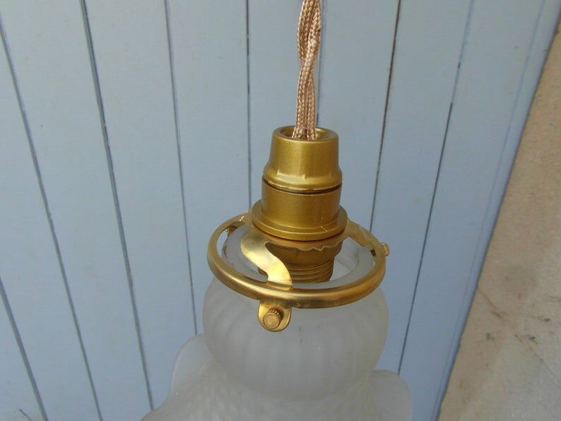 Art deco suspension in white opaline glass