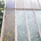 Workshop door 258,4x98,5cm in iron and colored cathedral glasses