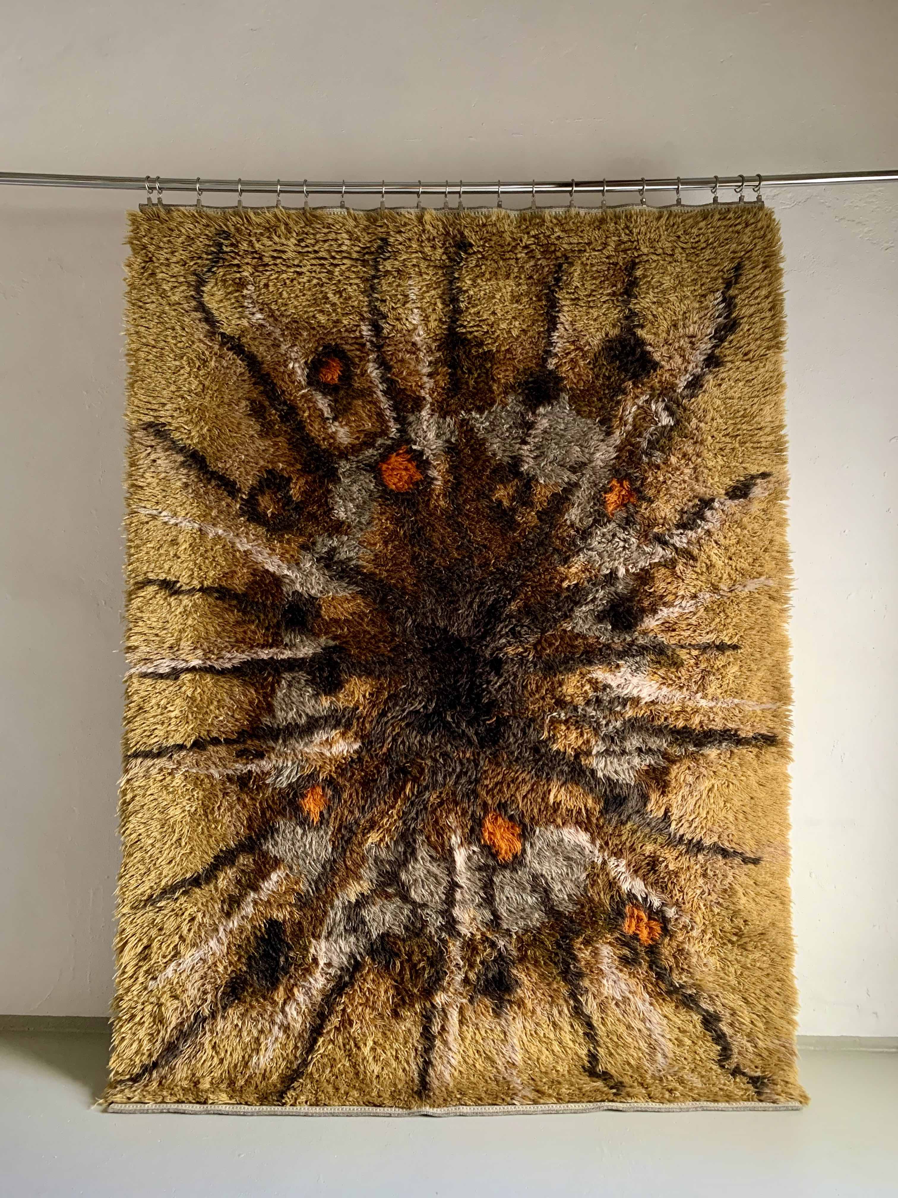 Vintage Swedish Brown High Pile Carpet