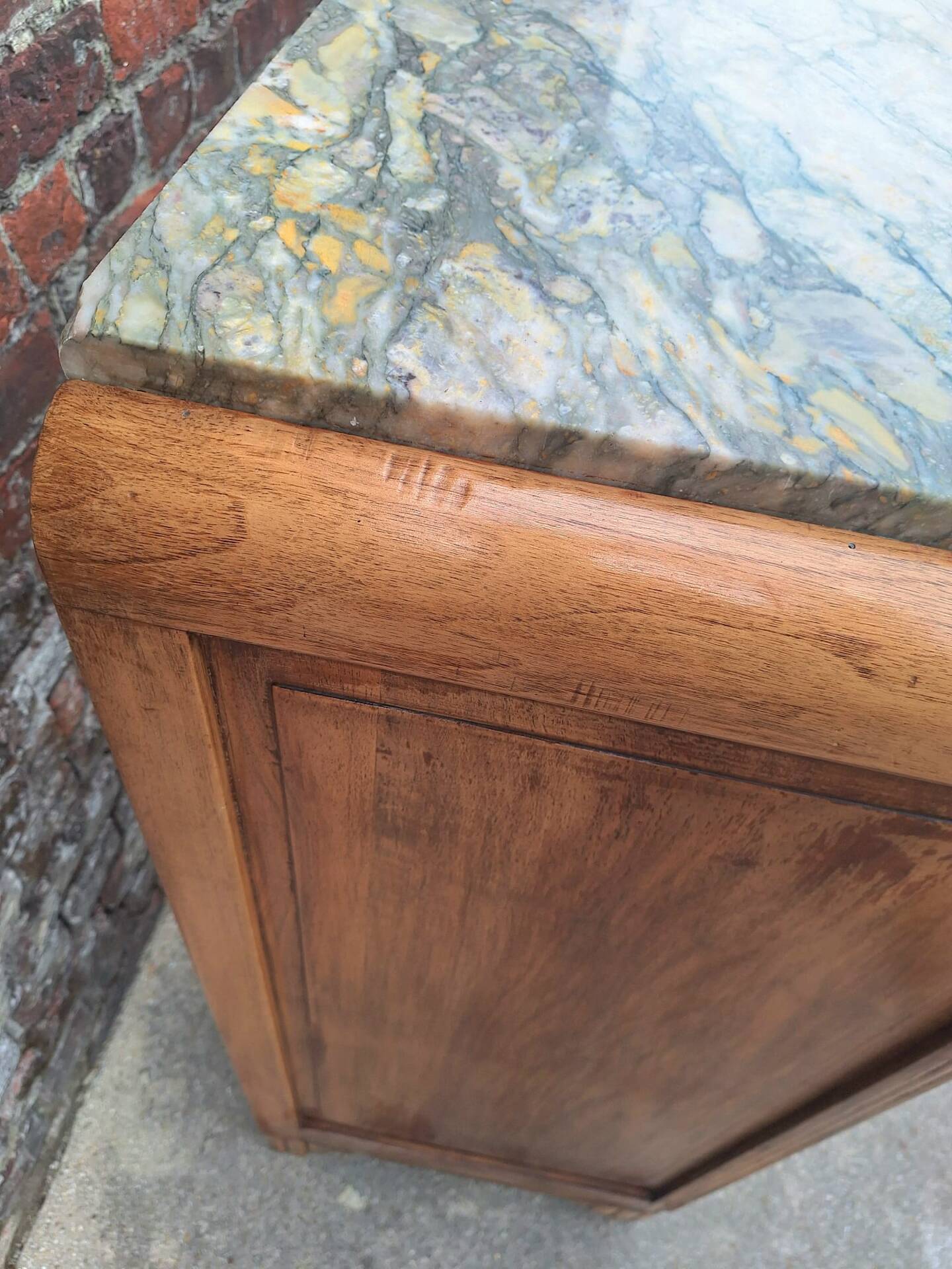 Art Deco buffet with marble top, antique sideboard.