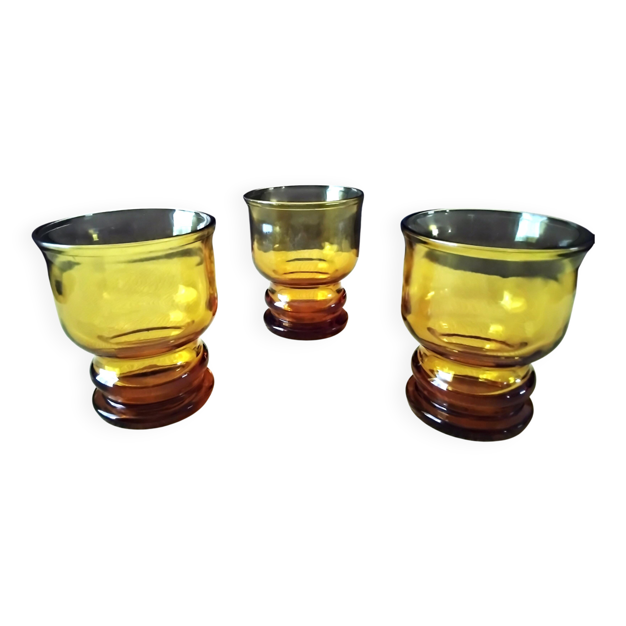 3 Vintage Amber Tumbler Glasses