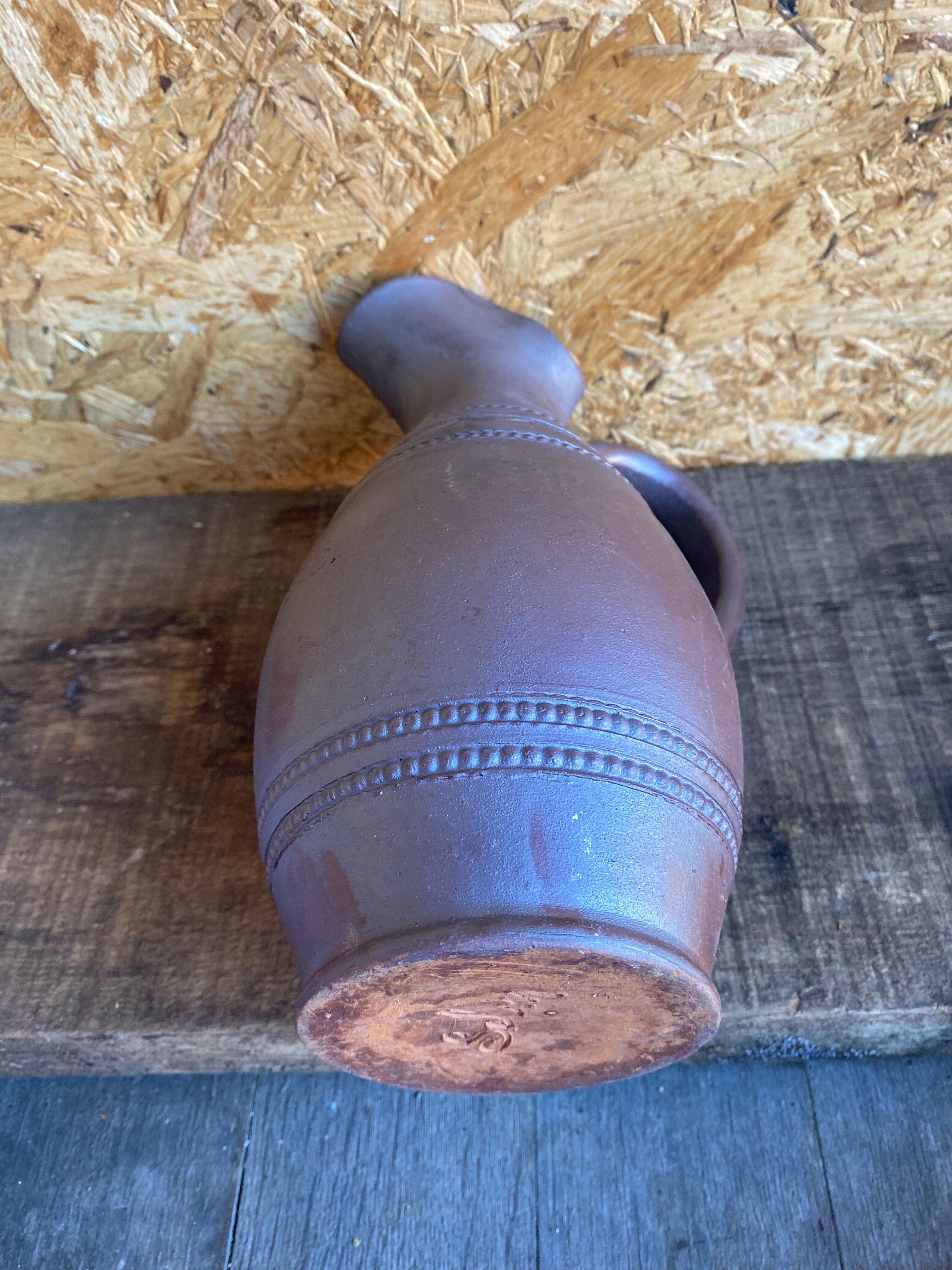 Old Iridescent Terracotta Pitcher Vintage Kitchen #D966