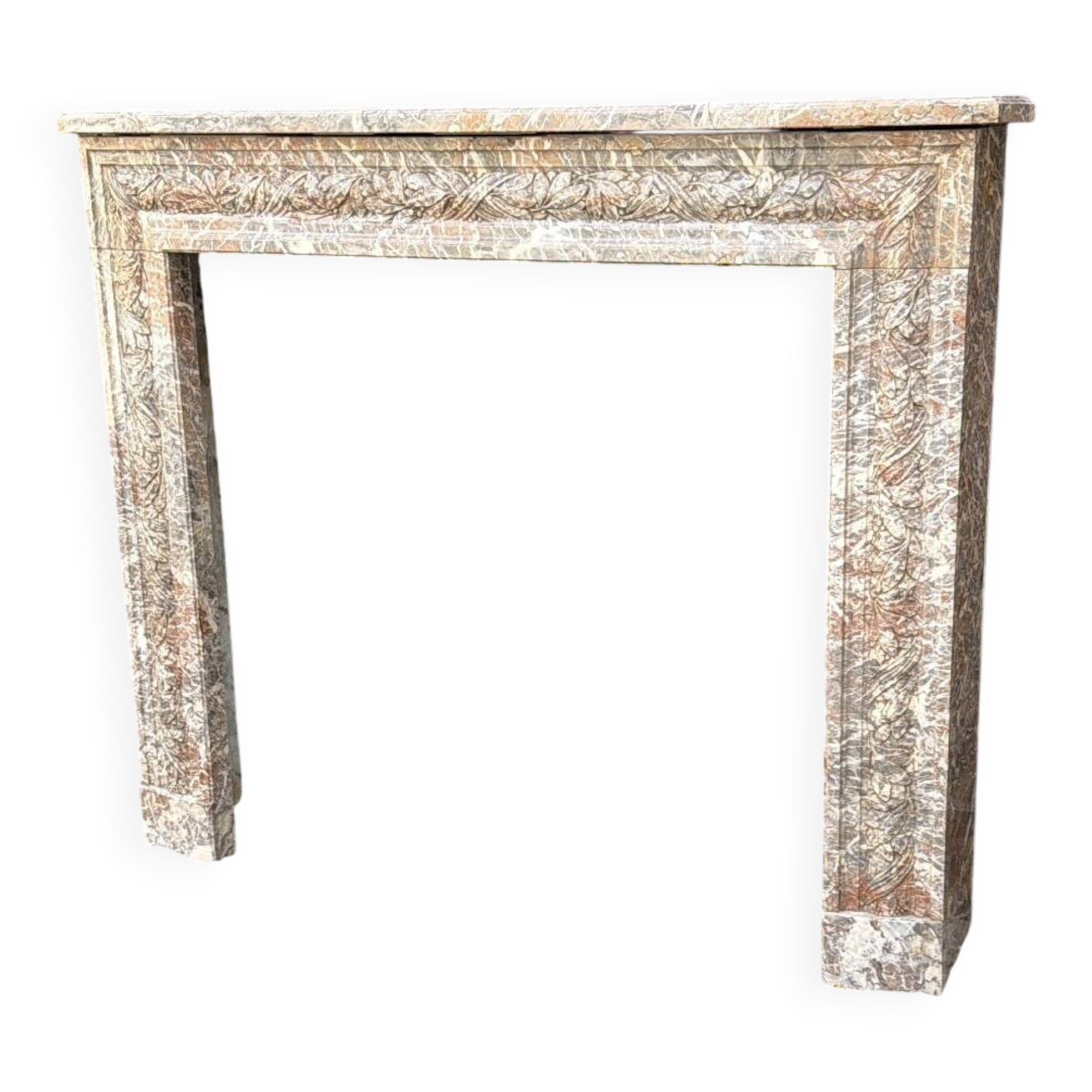 Louis XVI style fireplace in grey Ardennes marble, circa 1900.