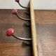 Wall hook with three hooks in wood, wrought iron, porcelain balls