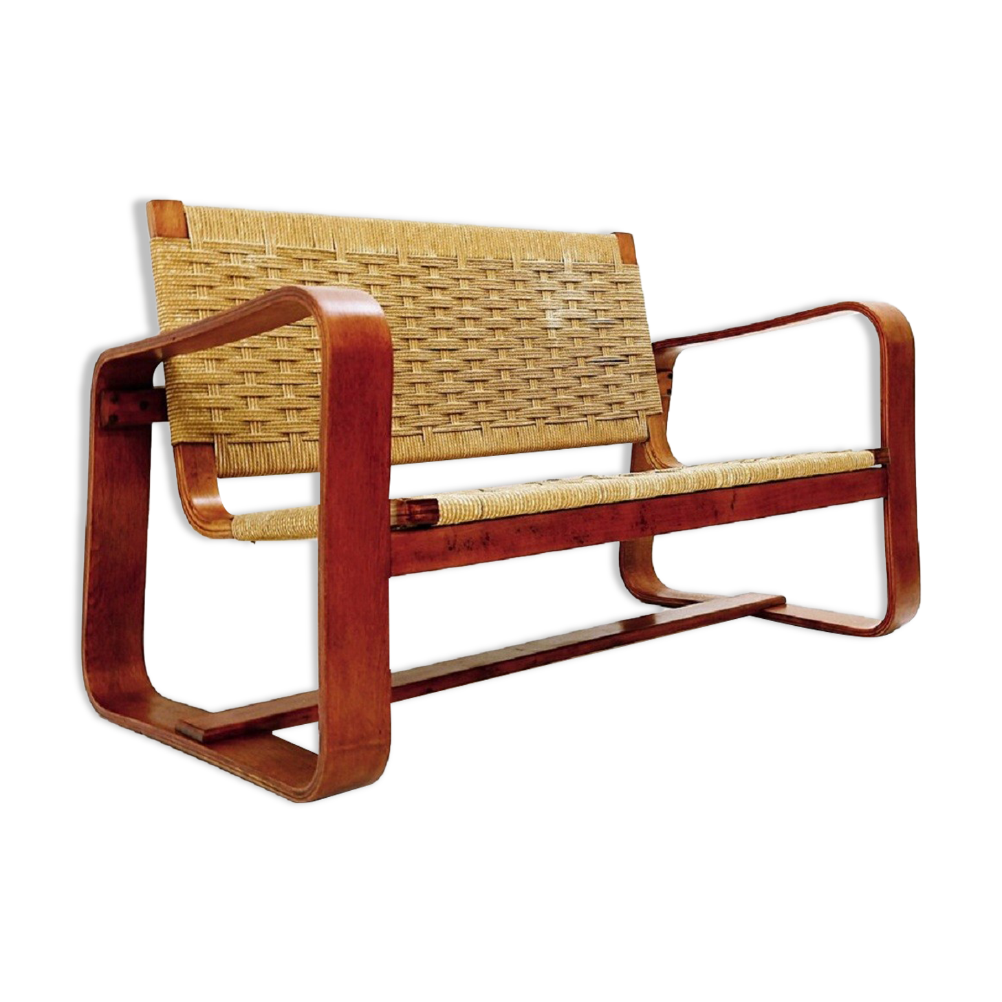 Italian Mid Century Modern Sofa in Wood and Rope