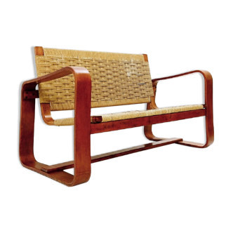 Canapé moderne italien du milieu du siècle en bois et corde