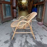 Shell armchair in rattan and bamboo - 1970s