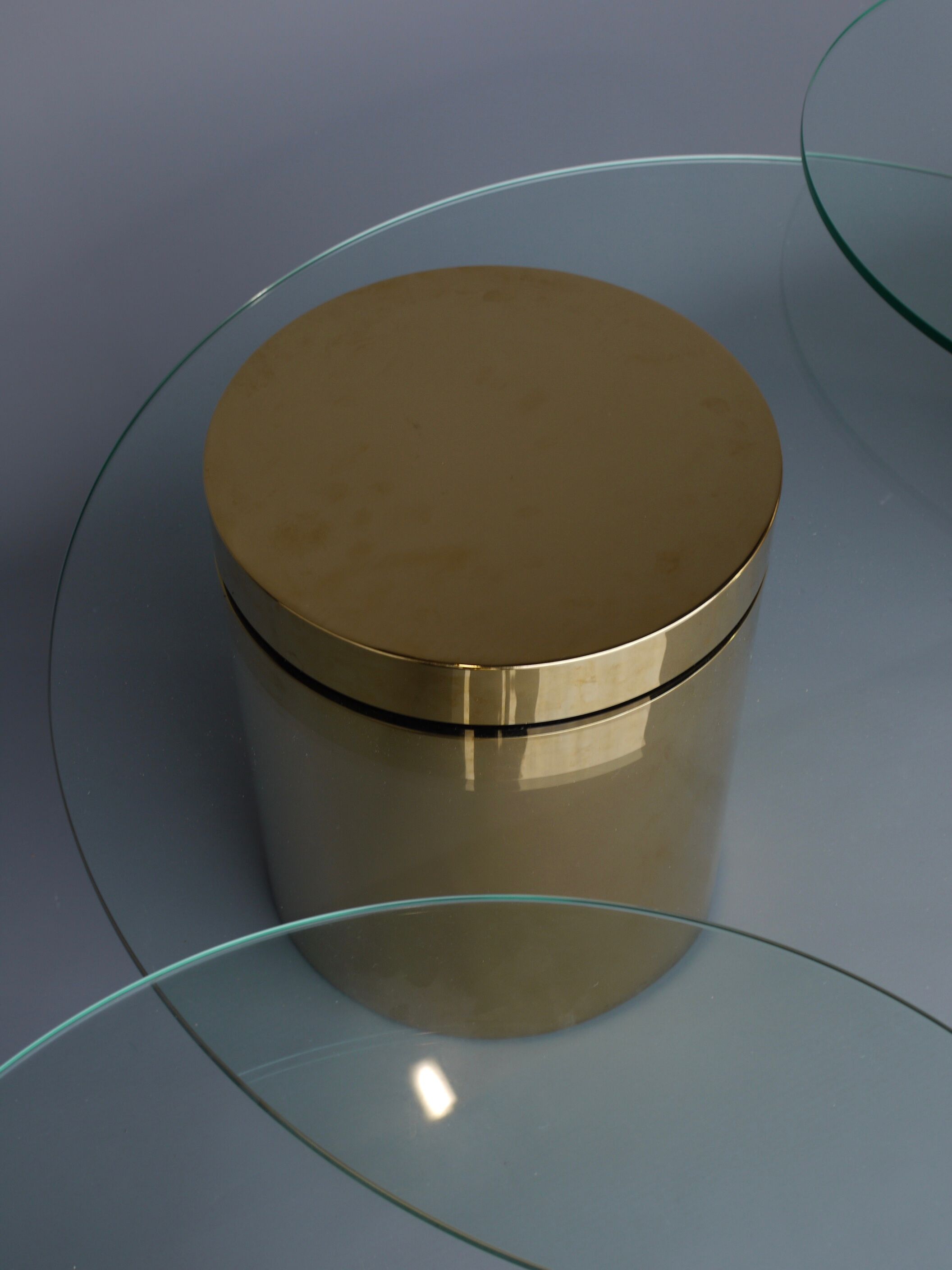 Polished Brass and Glass Low Tables. 2000s. Set of 3
