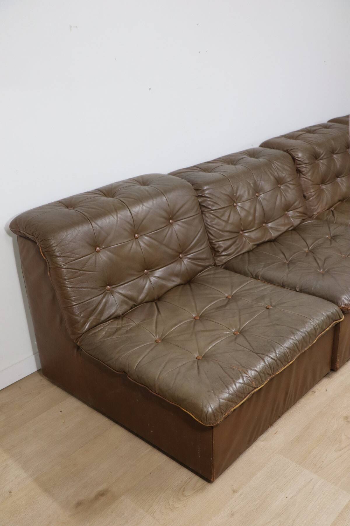 Vintage modular patchwork leather sofa, 1970s