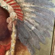 Old oil painting on panel of a Native American chief from the 19th century Wild West.