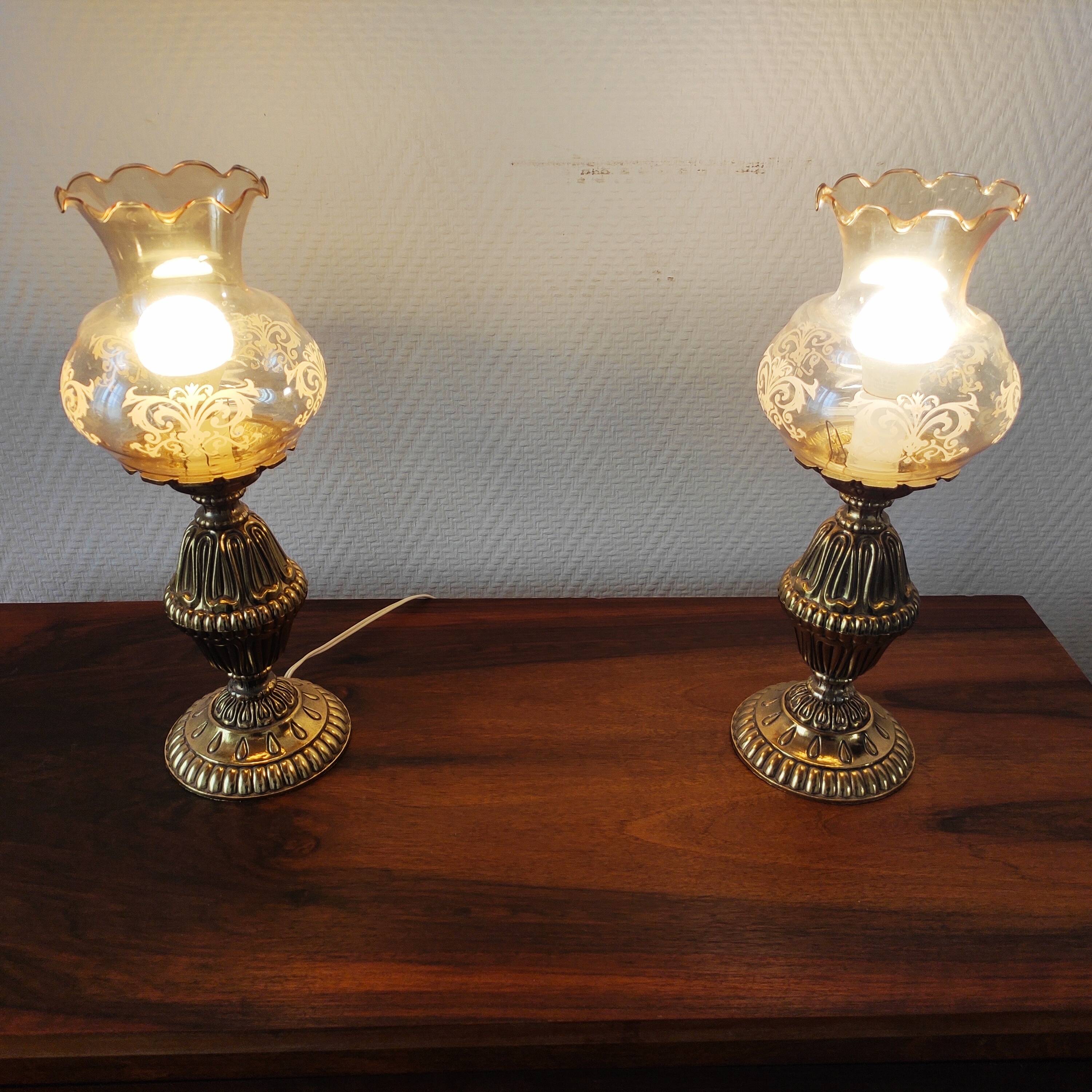 Paire de lampes rétro en laiton