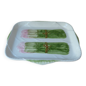 Antique asparagus dish - vintage slurry ceramic