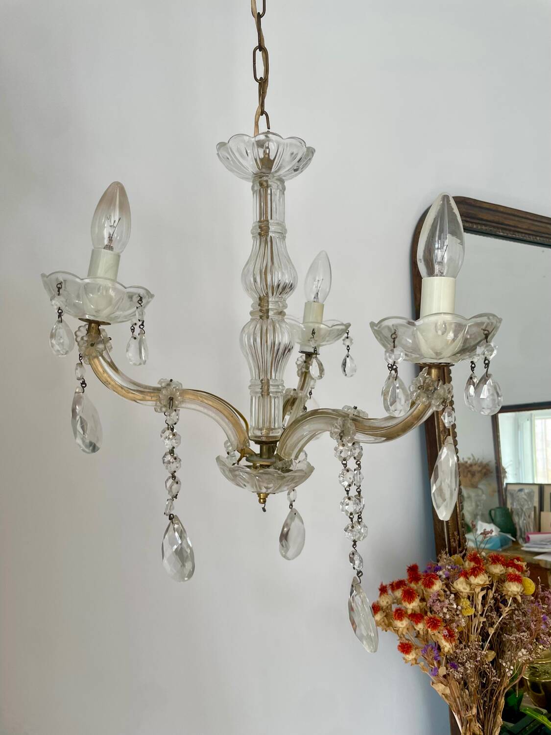 Bronze and glass tassel chandelier