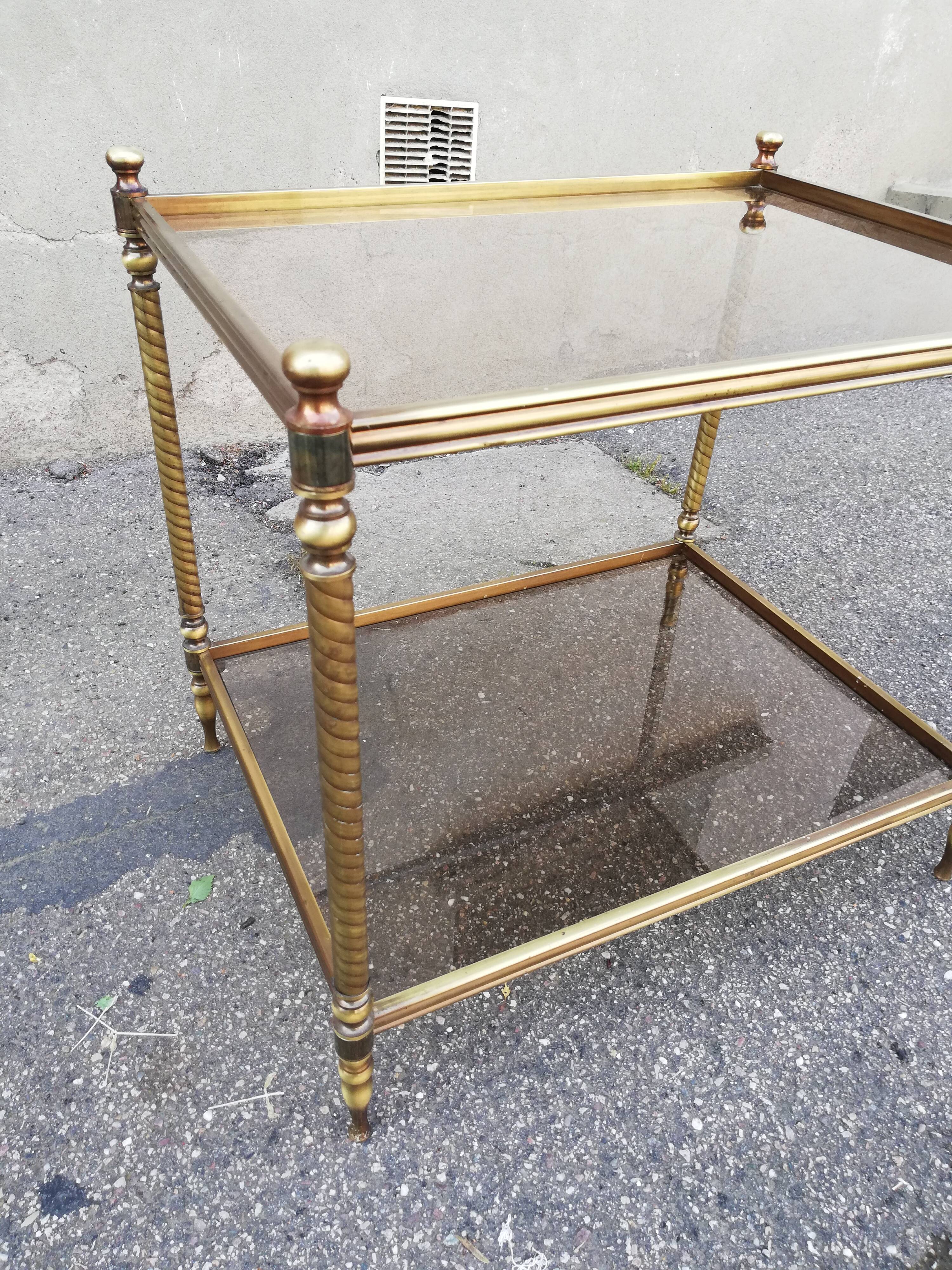 Vintage brass side table and 2 smoked glass trays