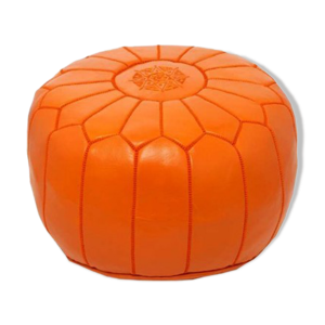 orange leather pouf