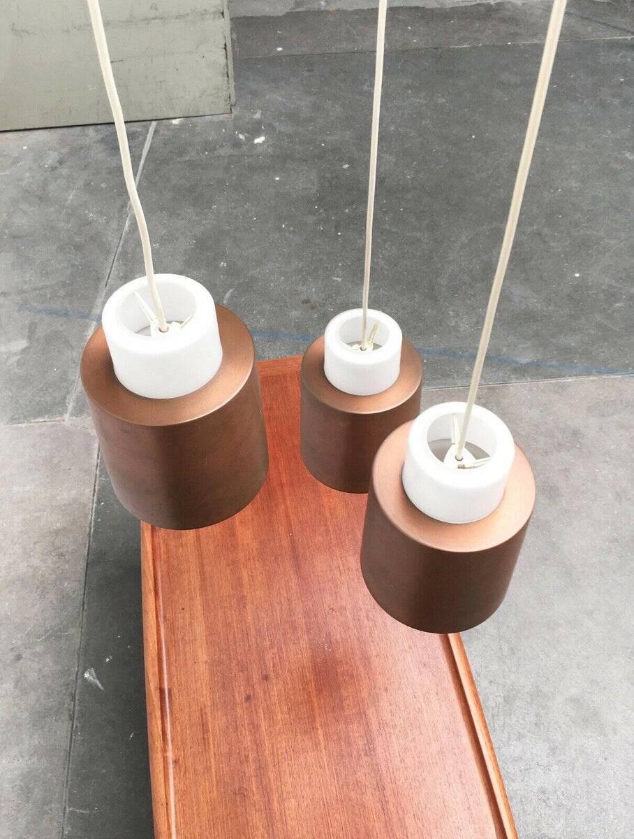 Triple cascade pendant lamp in copper and glass from the modern German space age of the mid-century by Staff, 1960s.