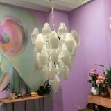Large Polygon White Murano Glass Chandelier 1980’s
