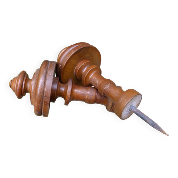 Pair of old turned wood pieces for curtain tieback finishes