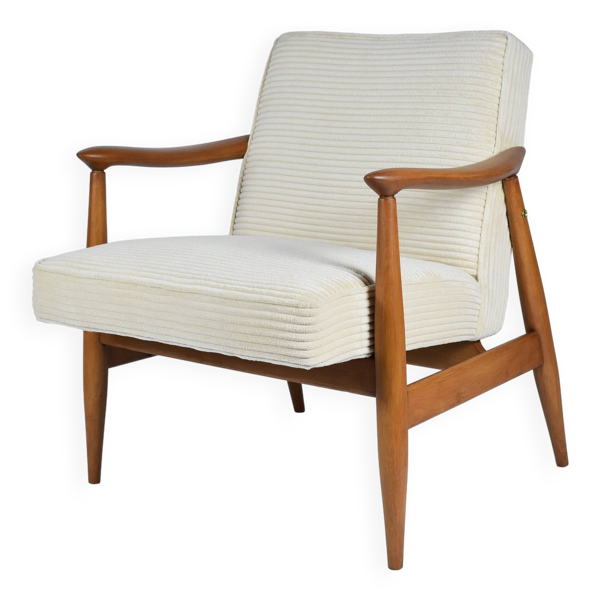 Fauteuil scandinave restauré ''Kedzior'', années 60, corde crème, teck — Beyit