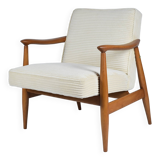 Restored scandinavian armchair "Kedzior", 1960s, cream Cord, teak