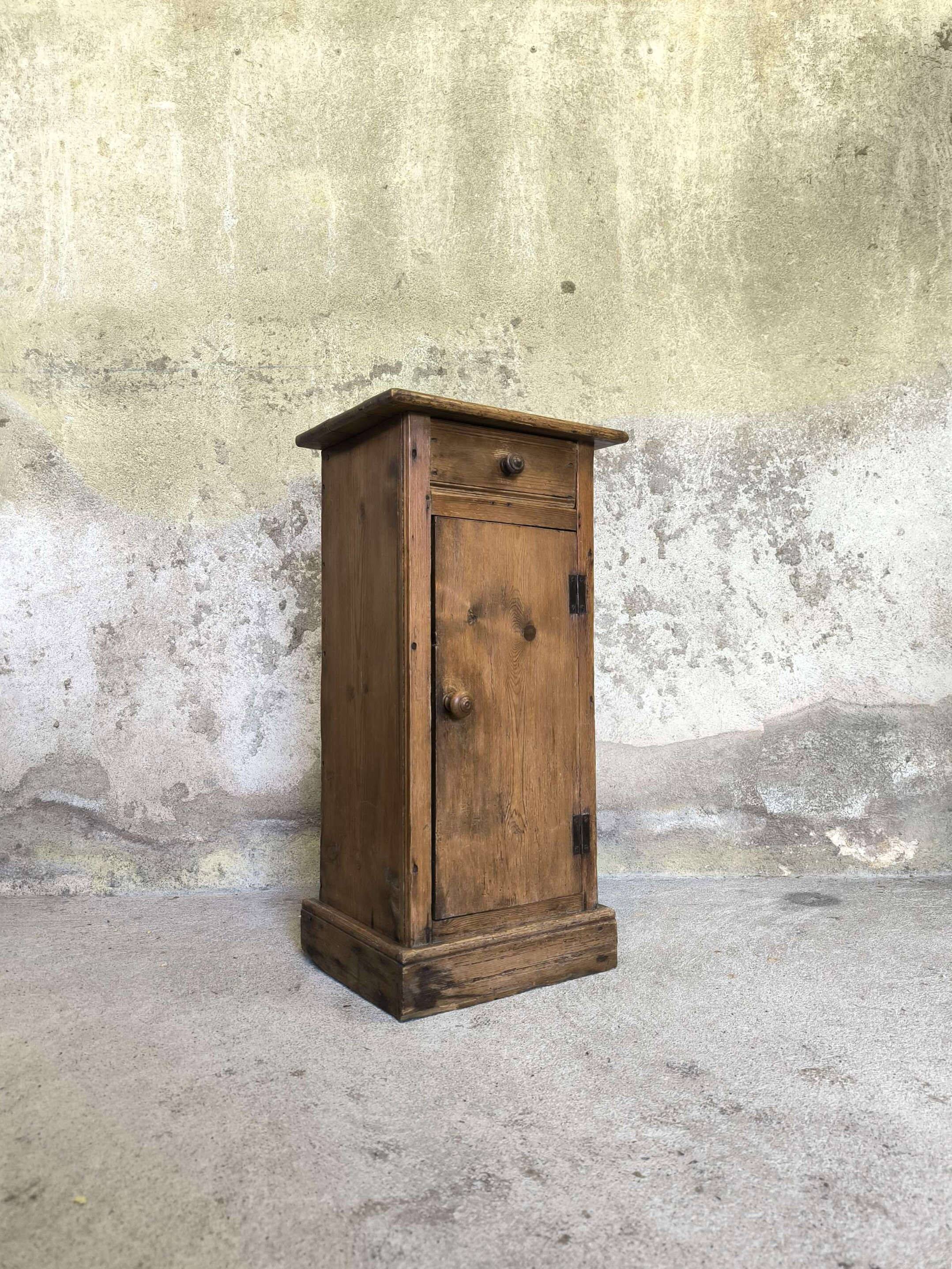 Vintage high bedside table in solid wood