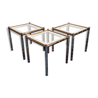 Vintage lancel house, 3 ends of sofa / side tables, in gilded brass bamboo way tbe.