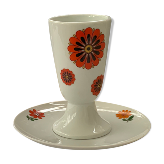 Mazagran vintage et sous tasse motif fleurs année 70