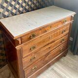 Louis Philippe antique chest of drawers with 4 drawers and a white marble top.