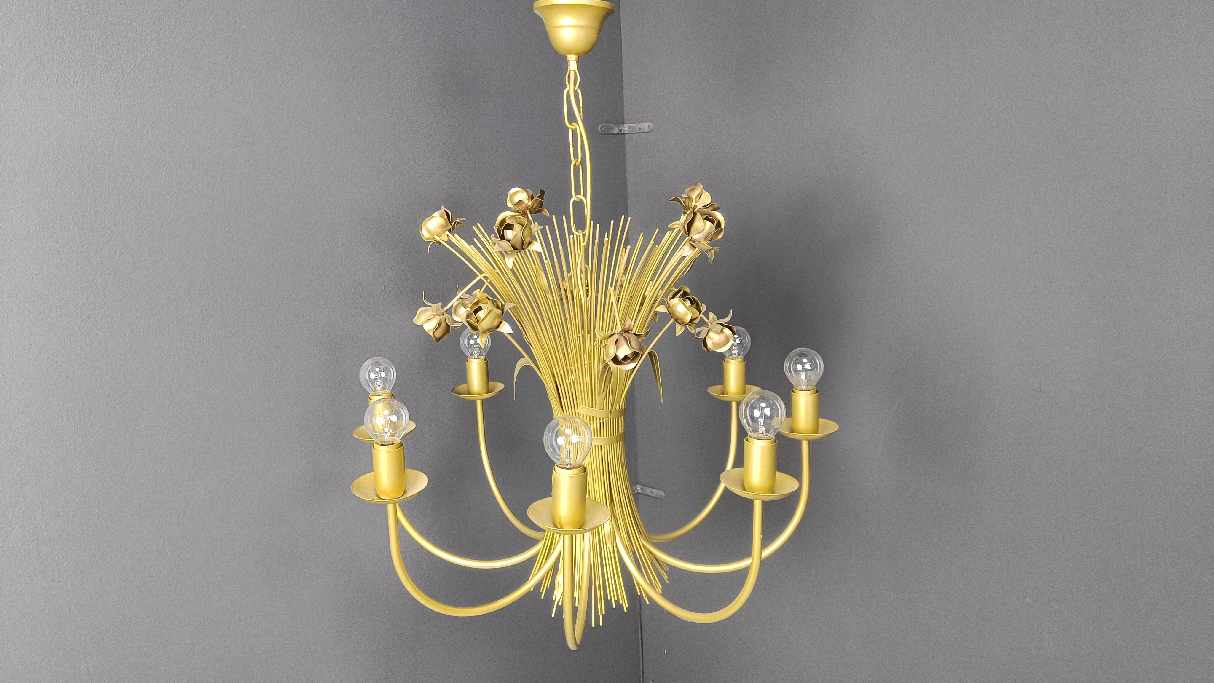 Vintage metal flower chandelier, 1980s