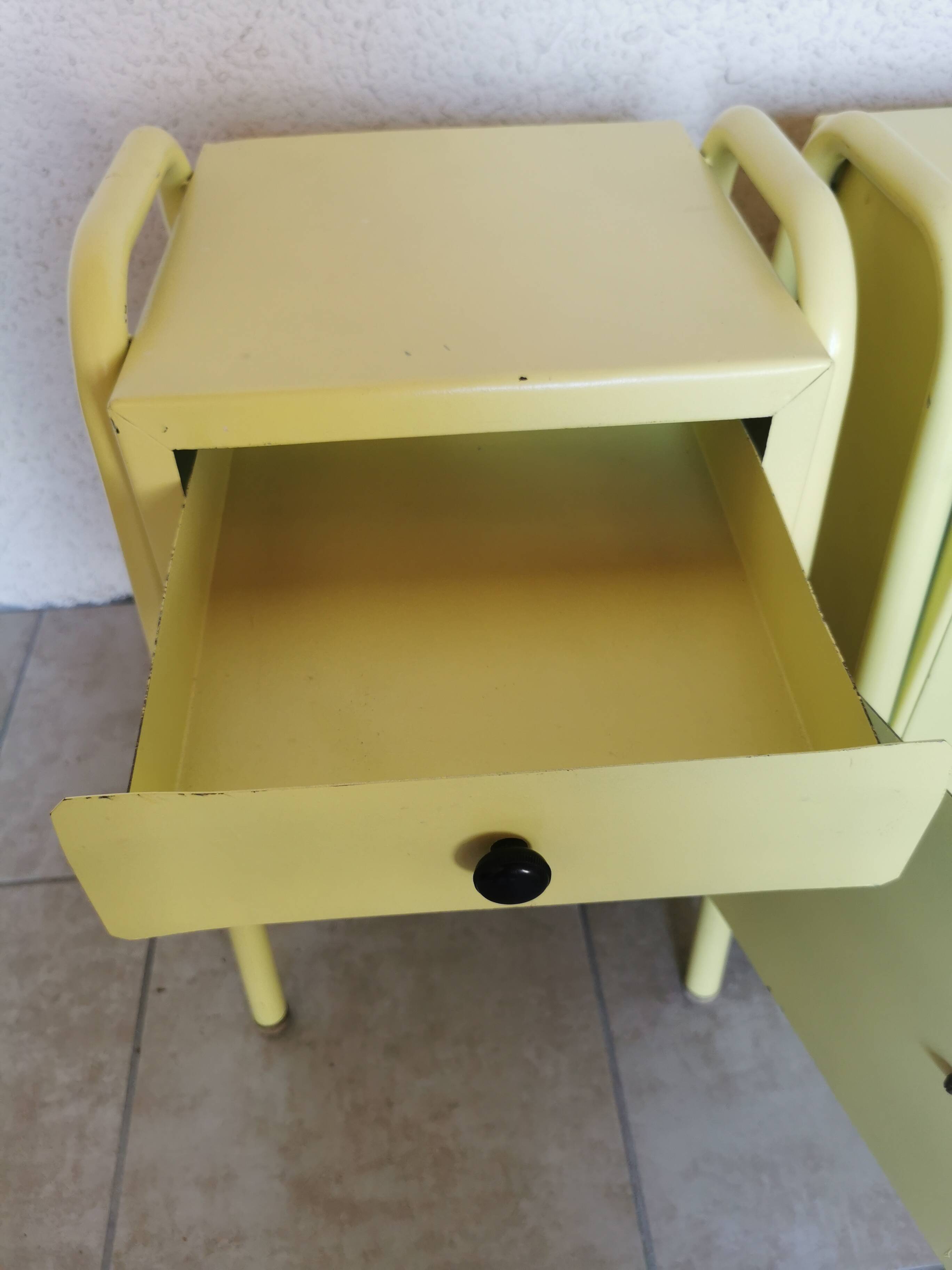 Pair of boarding school bedside tables