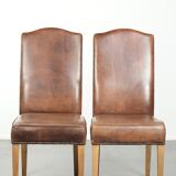 Set of 6 vintage dining chairs made of sheepskin leather with a high back