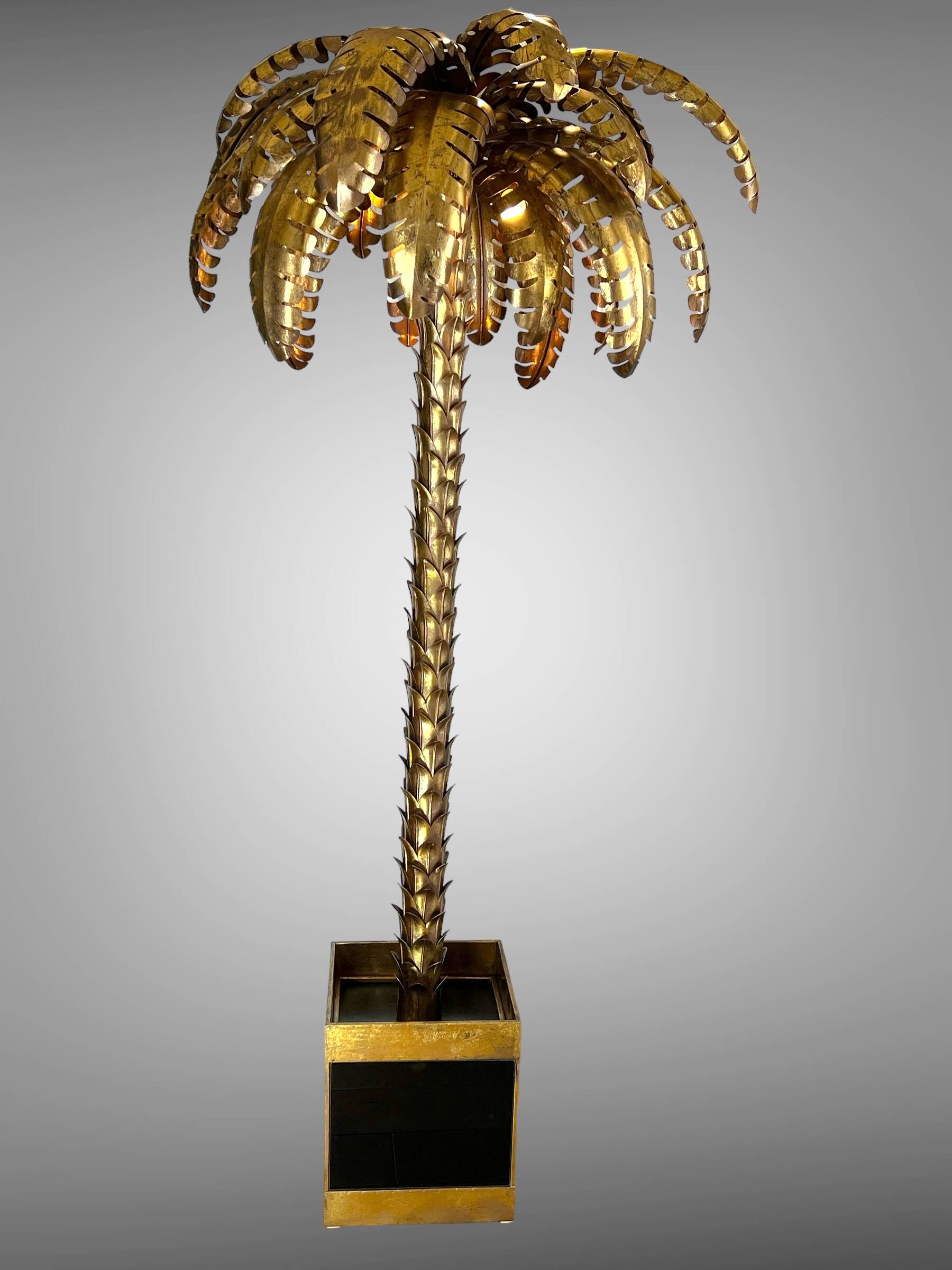 "jansen" style lamp in the shape of a palm tree in golden metal, 181 cm tall