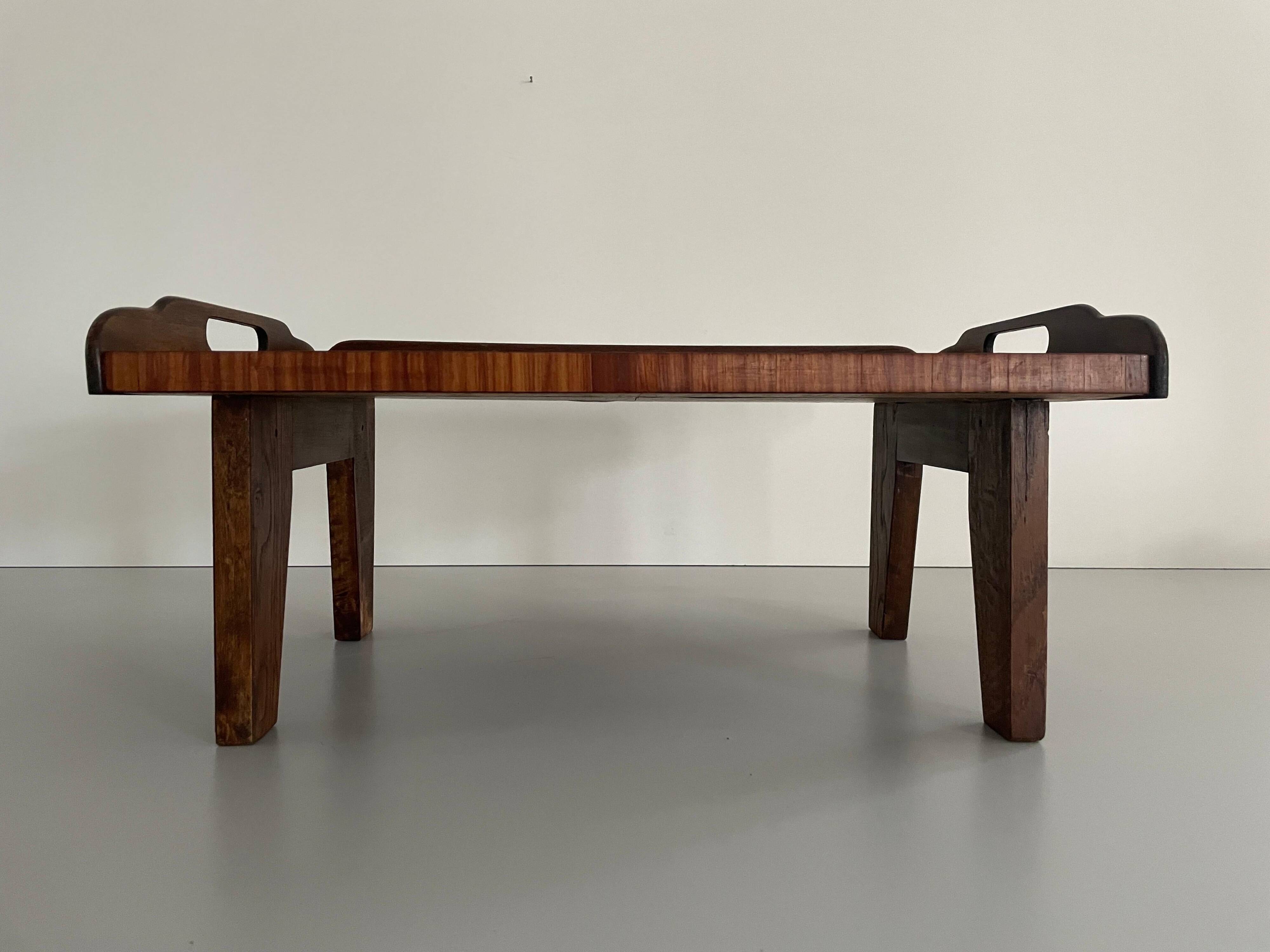 Wooden coffee table with a lovely square pattern, serving tray, 1960s, Germany.