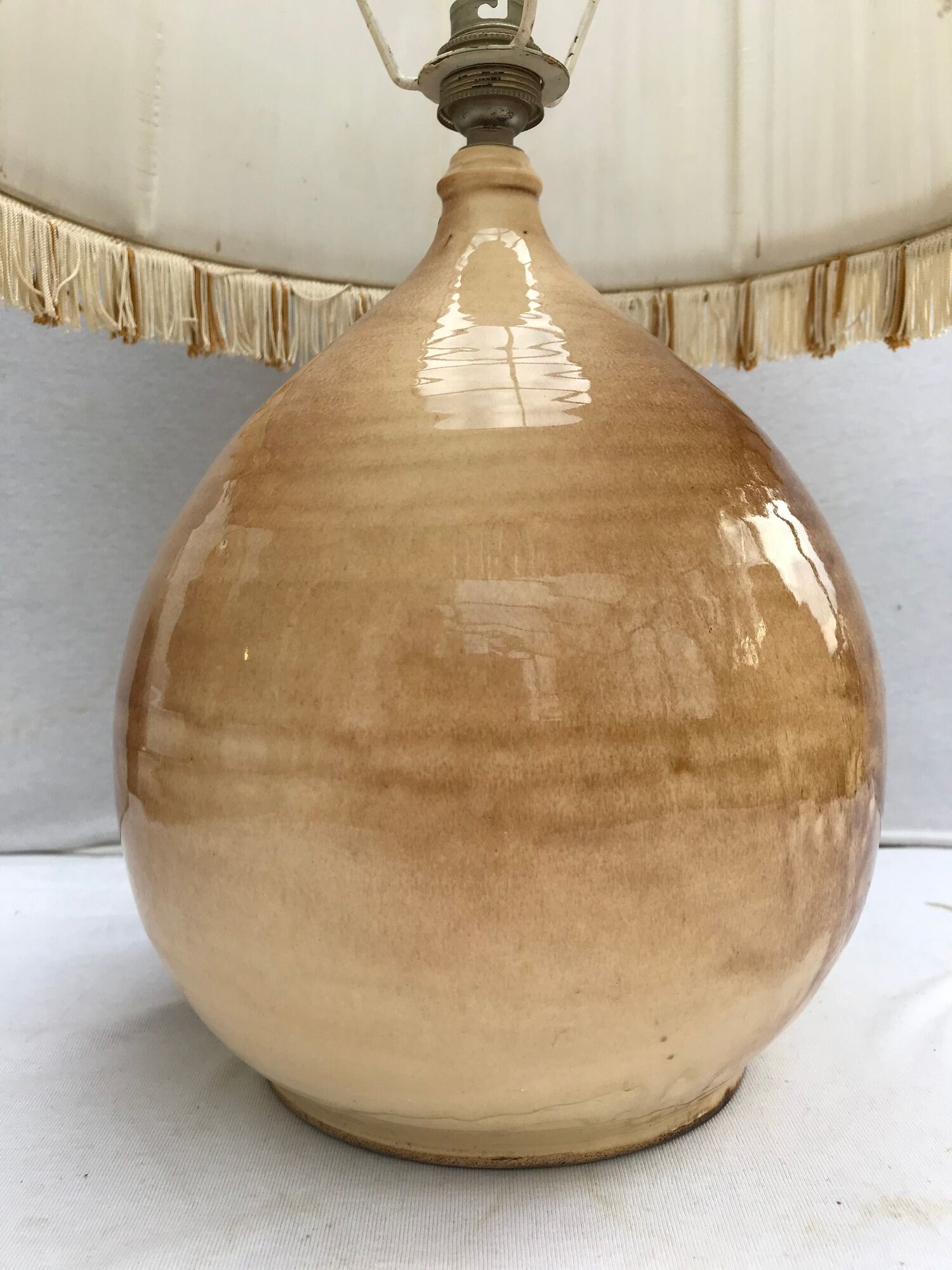 Former lamp Louis Thiam Nancy ceramics beige - abat-day vintage white fabric