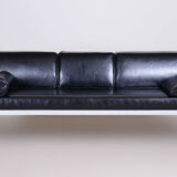 Restored Black Bauhaus Sofa, Designer Robert Slezak, High-Quality Leather, 1930s